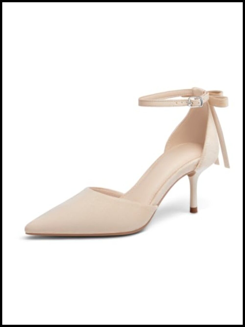 Women's Kitten Heels Pointed Toe Pumps Bow Ankle Strap Dress Shoes Faux Suede